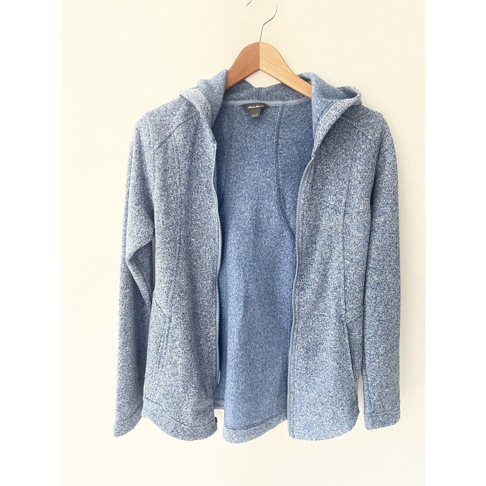 Eddie Bauer Fleece Full Zip Hooded Jacket Blue Women's Size Small Knit Career